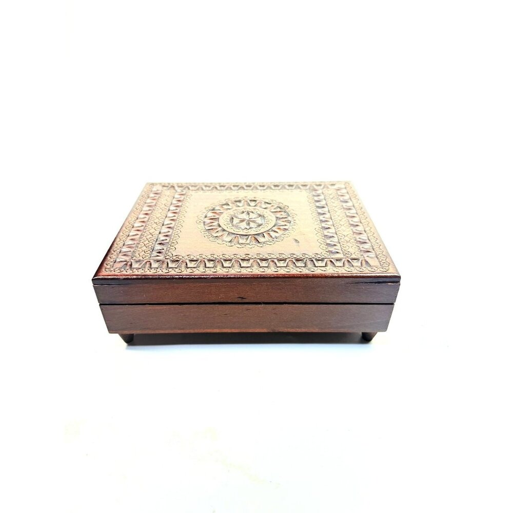 Wooden Music Box Trinket Jewelry Hand Carved Vintage Poland Lidded Handmade Smal - Picture 2 of 16